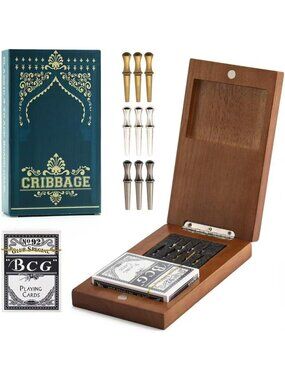 Travel-Friendly Wooden Cribbage Board Game Set with Storage - Foldable & Fun!